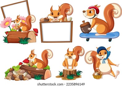 Squirrel with empty signboard collection illustration