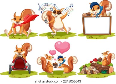 Squirrel with empty signboard collection illustration