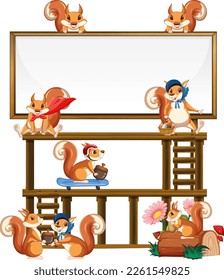 Squirrel with empty signboard illustration