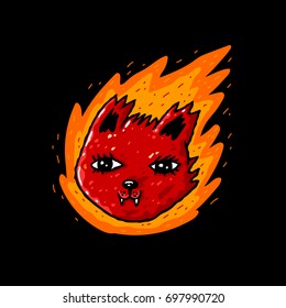 Squirrel face. Cartoon red squirrel face with flame on black background isolated. Stock Vector Illustration. Cartoon style.