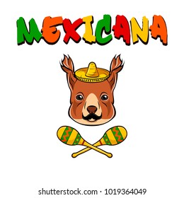 Squirrel, face, icon, sombrero, maracas. VectorSquirrel face icon with sombrero and maracas Mexicana