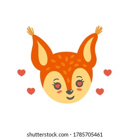 Squirrel face in love. Emotion expression like emoji. Vector illustration in flat style