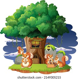 A Squirrel Family On Island Illustration