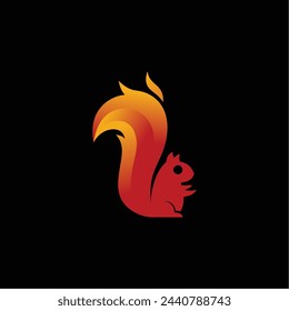 Squirrel with fire tale logo design template