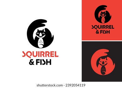 squirrel and fish logo is a design asset featuring a playful combination of a squirrel and a fish, suitable for a brand or company related to nature, wildlife, or outdoor activities.