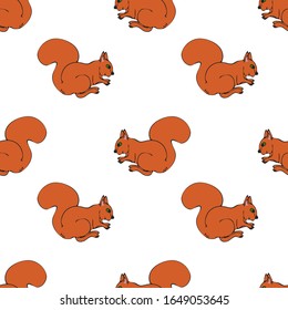 squirrel flat hand drawn illustration. Cute cartoon animal character on background. Wild animal vector seamless pattern