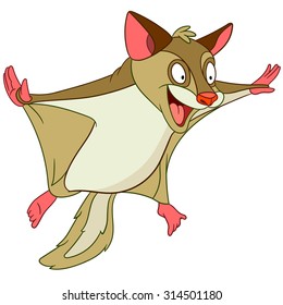 Squirrel flying. Cartoon character isolated on white background. Colorful design for kids activity book, coloring page, colouring picture. Vector illustration for children.