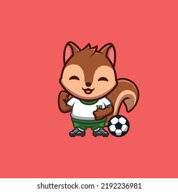 Squirrel Football Cute Creative Kawaii Cartoon Mascot Logo