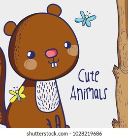 Squirrel in forest doodle cartoon