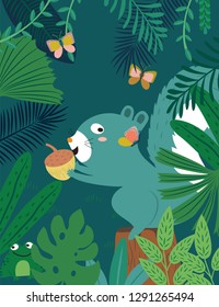 Squirrel in forest pattern. Vector illustration