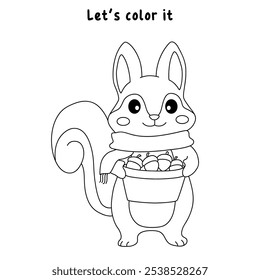 Squirrel Gathering Nuts in Autumn Forest coloring pages for kids. Trace and color Squirrel. Animal flashcard education and activity for kids. Kindergarten and preschool worksheets printable for kids. 