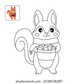 Squirrel Gathering Nuts in Autumn Forest coloring pages for kids. Trace and color Squirrel. Animal flashcard education and activity for kids. Kindergarten and preschool worksheets printable for kids. 