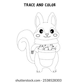 Esquilos recolhendo nozes na floresta de outono coloração páginas para crianças. Trace e cor Esquilo. Educação e atividade de cartões de memória para crianças. Planilhas de jardim de infância e pré-escola imprimíveis para crianças. 