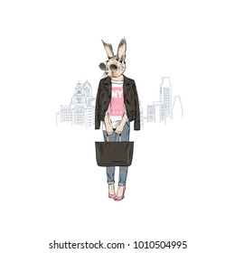 
squirrel girl from New York city, anthropomorphic animal illustration