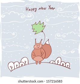 squirrel giving a gift, new year card