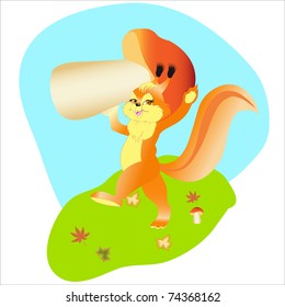squirrel goes on meadow by autumn