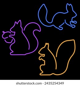 squirrel group of neon icons, vector illustration on black background.
