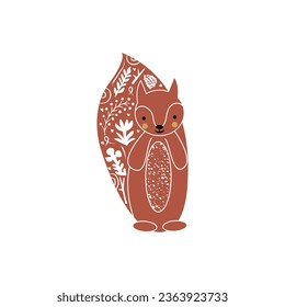 Squirrel hand drawn in linocut or woodcut style, silhouette vector illustration, isolated on white background. Linocut style vector illustration, isolated on white background