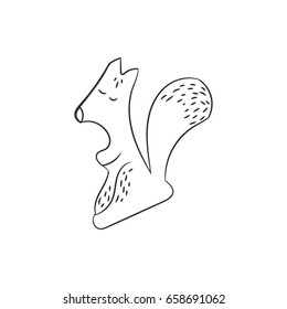Squirrel in hand drawn style for cards, fabric and nursery decor. Vector illustration. Isolated on white background