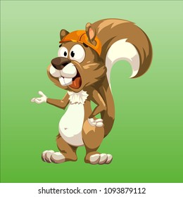 Squirrel in a hat cartoon, vector illustration. 
