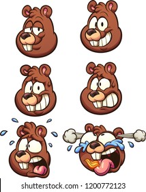 Squirrel head with different expressions.  Vector clip art illustration with simple gradients. Each on a separate layer. 
