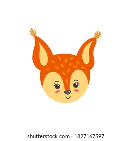 Squirrel head as emoji. Cute smiling expression. Vector illustration of squirrel in flat style