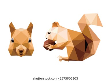 Squirrel head face logo in polygonal Low Poly vector. Squirrel head abstract Graphic Vector Illustration. Mouse Mice head polygon Vector Illustration