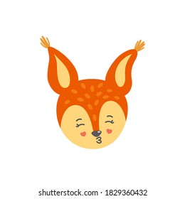 Squirrel head as kissing emoji. Emoticon in love. Vector illustration of squirrel in flat style