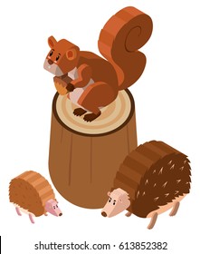 Squirrel and hedgehogs in 3D design
