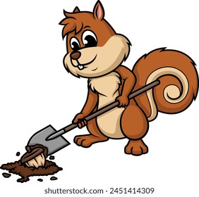 Squirrel hiding nuts vector illustration