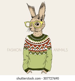 squirrel hipster dressed up in jacquard pullover, furry art illustration