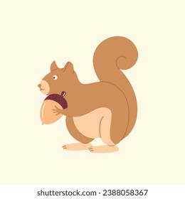 Squirrel hold acorn flat illustration