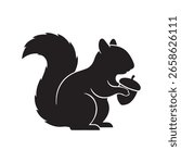 Squirrel holding acorn silhouette vector flat illustration design on white background