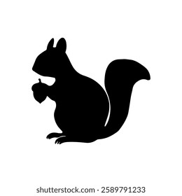 Squirrel holding acorn silhouette vector flat illustration design on white background.