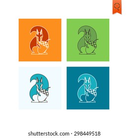 Squirrel Holding Acorn. Single Flat Autumn Icon . Simple and Minimalistic Style. Vector