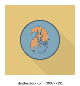 Squirrel Holding Acorn. Single Flat Autumn Icon . Simple and Minimalistic Style. Vector