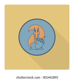 Squirrel Holding Acorn. Single Flat Autumn Icon . Simple and Minimalistic Style. Vector