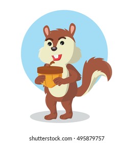 squirrel holding acorn vector illustration design