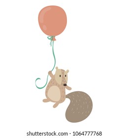 Squirrel holding balloon vector illustration cartoon. Cute squirrel pastel cartoon. Squirrel floating with balloon.  