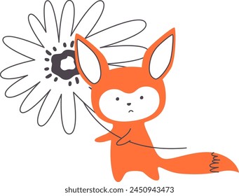 Squirrel Holding Big Flower Vector Illustration