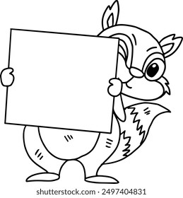 A squirrel holding a blank sign. The image is a cute and playful scene, with the squirrel being the main focus. The blank sign adds an element of mystery and curiosity