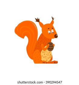 Squirrel Holding The Cone Flat Cartoon Stylized Vector Illustration