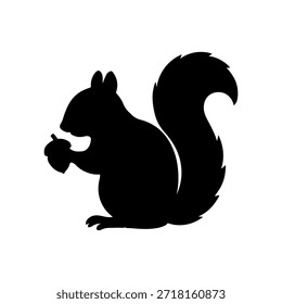 Ardilla sosteniendo una Ilustración vectorial de icono de silueta de maíz sobre fondo blanco