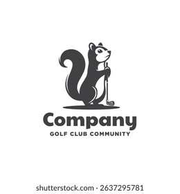 squirrel holding golf stick logo design on white background