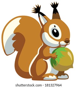  squirrel holding nut, cartoon image isolated on white background 