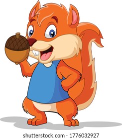 Squirrel Holding Nut Cartoon vector art and illustration