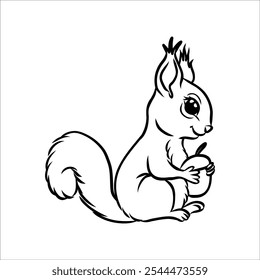 squirrel holding a nut doodle hand drawn linear vector illustration