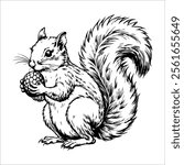A squirrel is holding a nut in its mouth