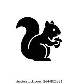 Squirrel Holding Nut Outline, Forest Animal and Nature