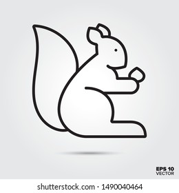 La ardilla sujeta un vector de estilo de contorno de tuerca. Temporada de otoño y símbolo de la naturaleza. Ilustración de vida silvestre y roedor.